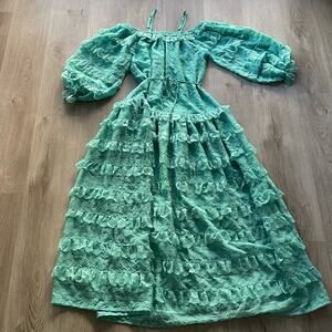 elliatt henri mint green off the shoulder tiered ruffle lace maxi dress small